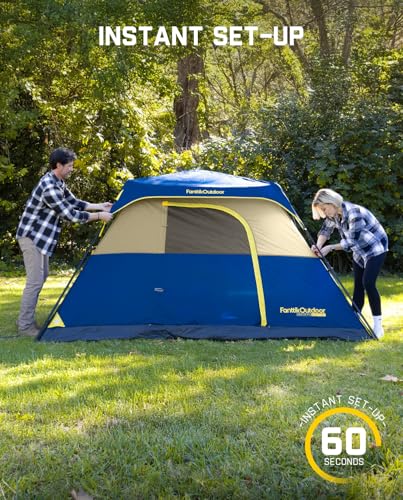 Camping Tent 4Person Instant Cabin Tent Setup in 60 Secs w/ Rainfly & Carry Bag