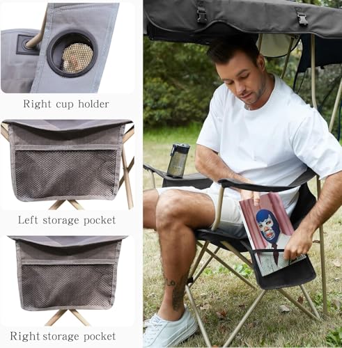 Camping Chair w/ Canopy Shade,Portable Folding Chair with UPF 50+ Sun Shade