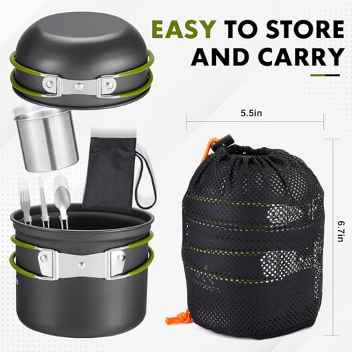 Camping Cookware Kit Backpacking, 0.33Gal Pots & 0.17Gal Pans Set