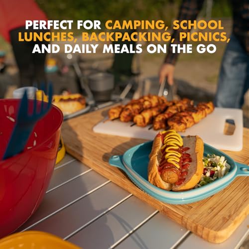 6pcs Camping Mess Kit with Bowl, Plate, Camp Cup & Switch Spork Utensil Set
