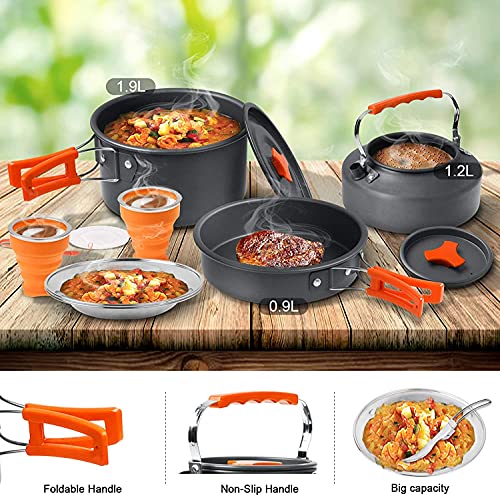 Camping Cooking Set,Camping Cookware Outdoor Aluminum Mess Kit w/ Frying Pan