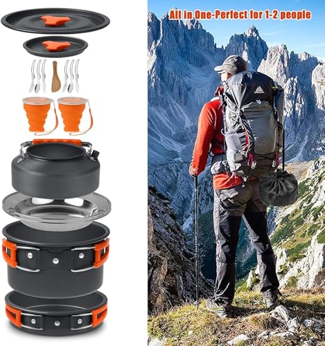 Camping Cooking Set,Camping Cookware Outdoor Aluminum Mess Kit w/ Frying Pan