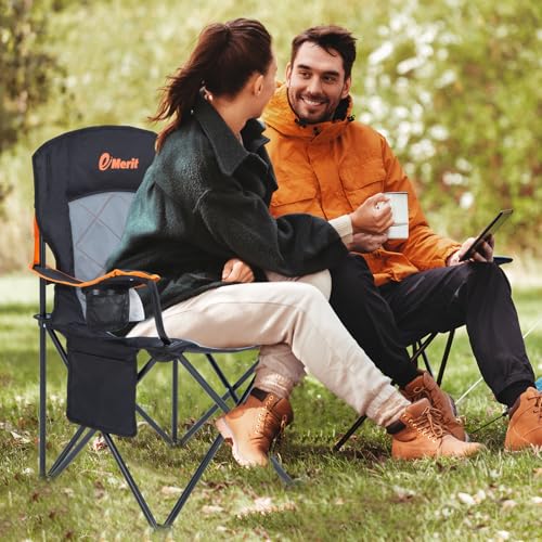 2pcs Oversized Padded Camping Chair,350LB Heavy Duty Quad Fold Chair w/ Arms