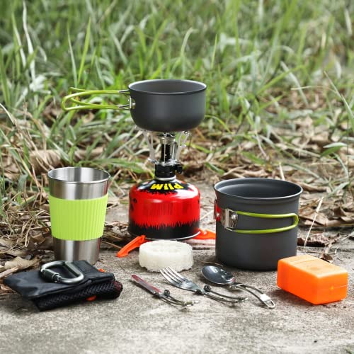 13Pcs Camping Cookware Stove Mess Kit,Cooking Pot Pan Bowl,Mini Stove