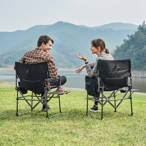 2pcs Camping Directors' Chair with Side Table,Portable Folding with Compact Size
