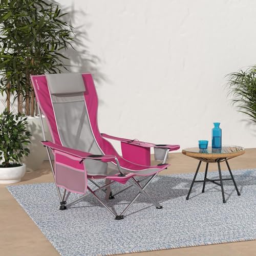 Beach Sling Chair w/ Cooler Pocket & Detachable Pillow-Beach Folding Chair & Camping Chair