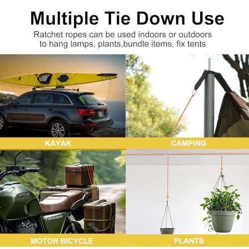 2pcs 14ft Ratchet Tie Down Rope Reflective Adjustable Canopy Tent Strap