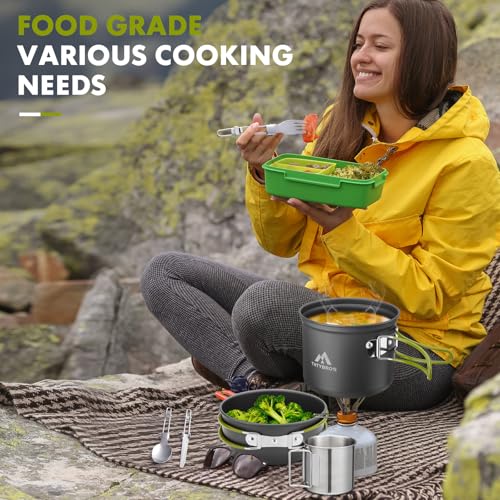 Camping Cookware Kit Backpacking, 0.33Gal Pots & 0.17Gal Pans Set