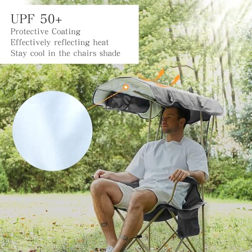 Camping Chair w/ Canopy Shade,Portable Folding Chair with UPF 50+ Sun Shade