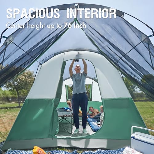 6/8/10 Person Family Camping Tent w/ Screen Room,Water Resistant Big Tunnel Tent w/ Rainfly
