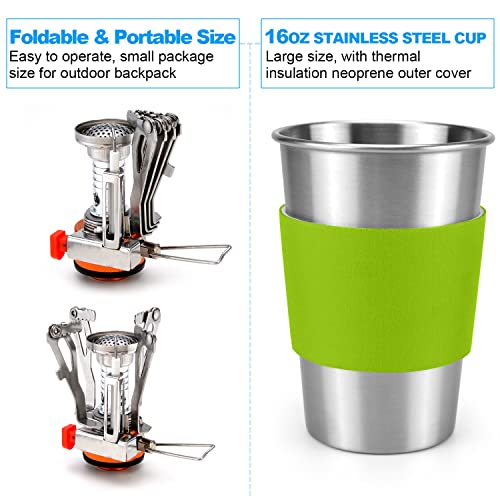 Camping Cookware Stove Carabiner Canister Stand Tripod & Stainless Steel Cup