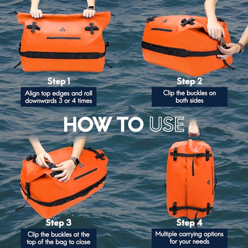 60L Large Waterproof Duffel Backpack Roll-Top Heavy Duty Dry Duffle Bag for Camping