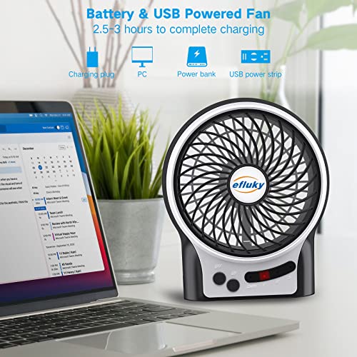 3 Speeds Mini Desk Fan,Rechargeable Battery Operated Fan w/ LED Light