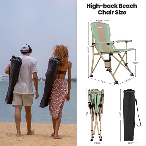 Camping Chair Hard Arm High Back Lawn Chair Heavy Duty w/ Cup Holder