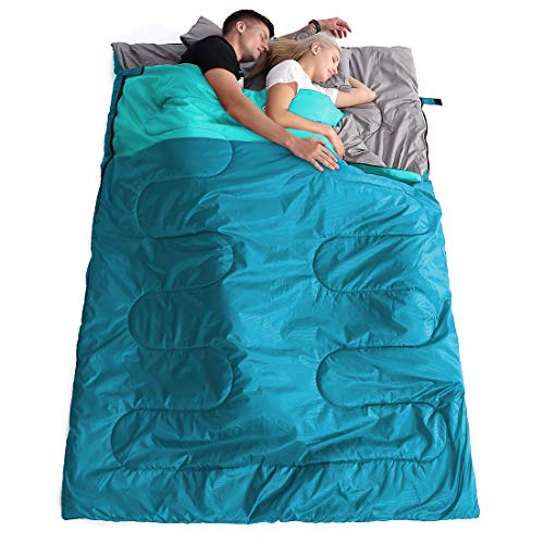 Double Sleeping Bag for Adults w/ 2 Pillows-All Season Queen Size