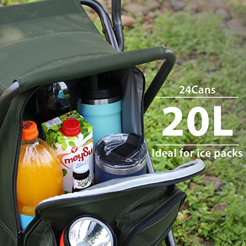 Backpack Cooler Chair Fishing Chairs w/ Backrest,Folding Camping Stool Compact for Outdoors