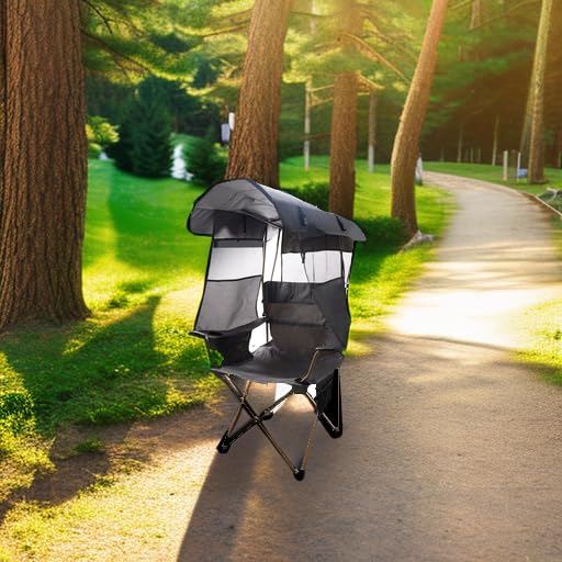 Camping Chair w/ Canopy Shade,Portable Folding Chair with UPF 50+ Sun Shade