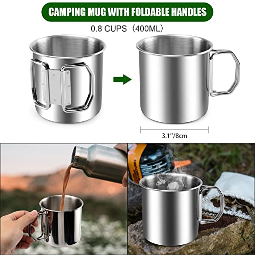 8pcs Camping Cookware Mess Kit,Camping Pot & Pan Set w/ Mini Backpacking Stove