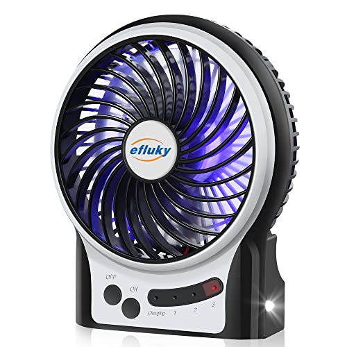 3 Speeds Mini Desk Fan,Rechargeable Battery Operated Fan w/ LED Light