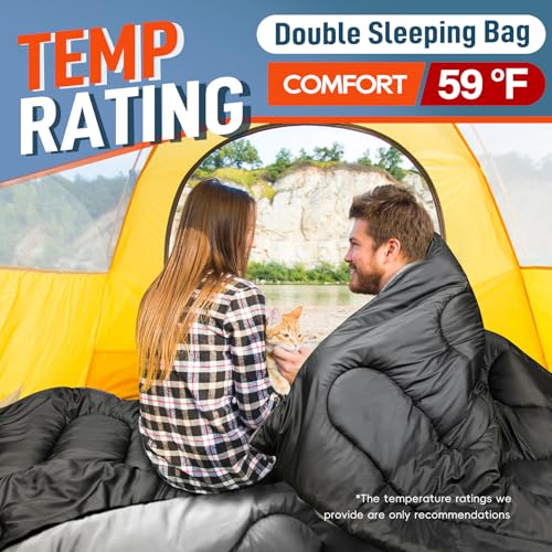 Double Sleeping Bag w/ Pillow for Adults, XL Queen Size 2 Person