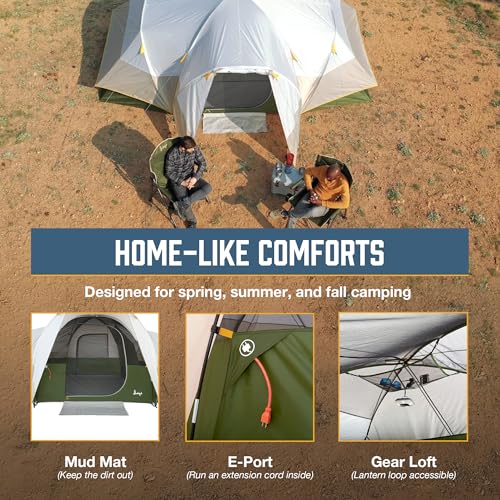 Aspen Grove 8 Person Hybrid Dome Family Camping Tent with 2 Rooms