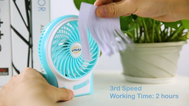 3 Speeds Mini Desk Fan,Rechargeable Battery Operated Fan w/ LED Light