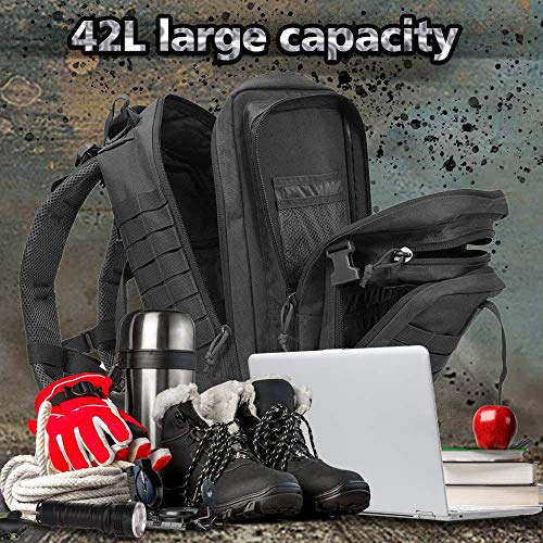 Military Tactical Backpack, 42L Large Military Pack Army 3 Day Assault Pack Molle Bag Rucksack
