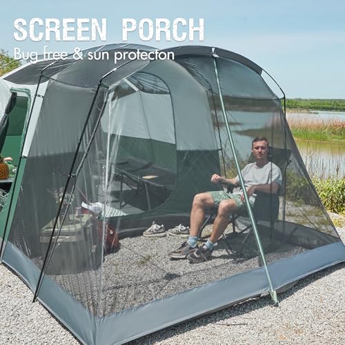 8 Person Family Camping Tent w/ Screen Room,Water Resistant Big Tunnel Tent w/ Rainfly