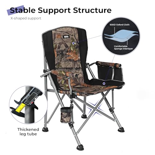 Camping Folding Chair,Heavy Duty Steel Frame Support 400LBS w/ Side Pocket & Cup Holder