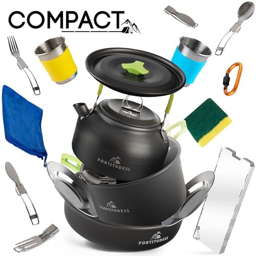 Camping Cookware Set - 19pcs Lightweight Backpacking Cookware w/ Pots,Pans,Utensils