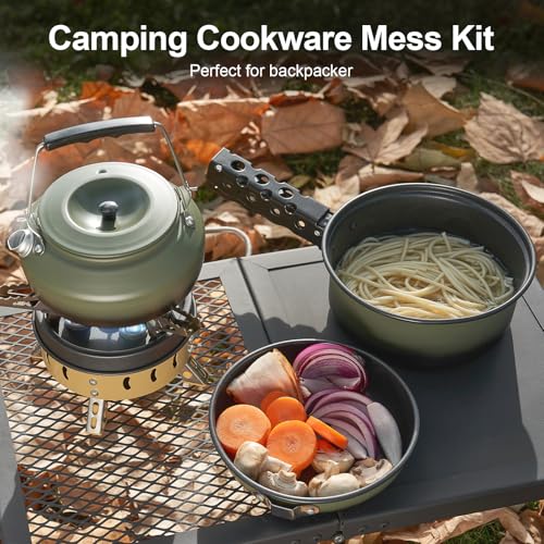 5pcs Camping Cookware Non-Stick Camping Pot and Pan Set with Kettle