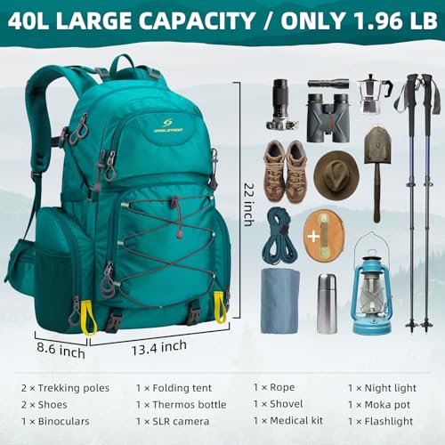 Hiking Backpack w/ Rain Cover,40L Waterproof Camping Backpack,Packable Hiking Daypack
