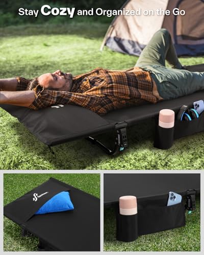 Camping Cot 31.5’’ Extra Wide Compact Sleeping Cots with Side Pocket