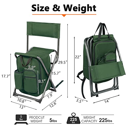 Backpack Cooler Chair Fishing Chairs w/ Backrest,Folding Camping Stool Compact for Outdoors