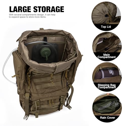 60L Military Internal Frame Backpack for Hiking & Camping | Rucksack with Rain Cover