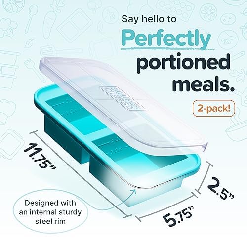 2pcs Cup Silicone Freezer Tray w/ Lids,Perfect for Storing Lasagna,Leftovers