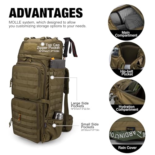 75L Molle Hiking Internal Frame Backpacks with Rain Cover for Camping