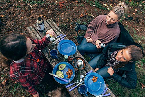 24pcs Enamel Camping Steel Tableware Set with Blue Enamel Finish