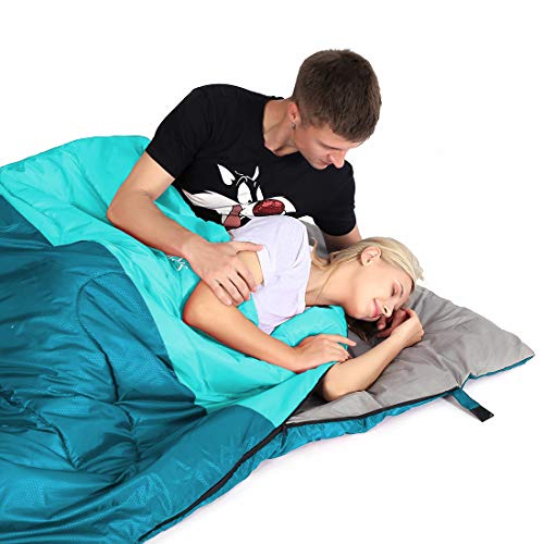 Double Sleeping Bag for Adults w/ 2 Pillows-All Season Queen Size