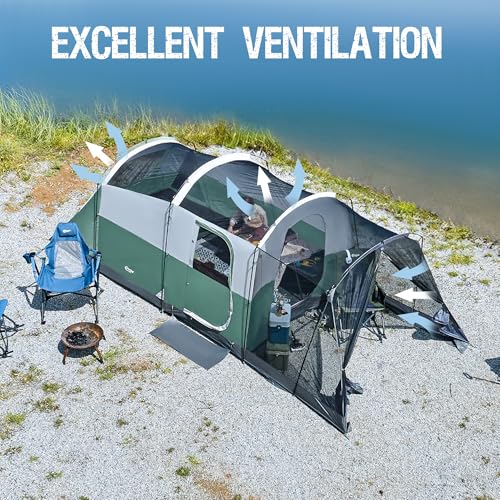 8 Person Family Camping Tent w/ Screen Room,Water Resistant Big Tunnel Tent w/ Rainfly