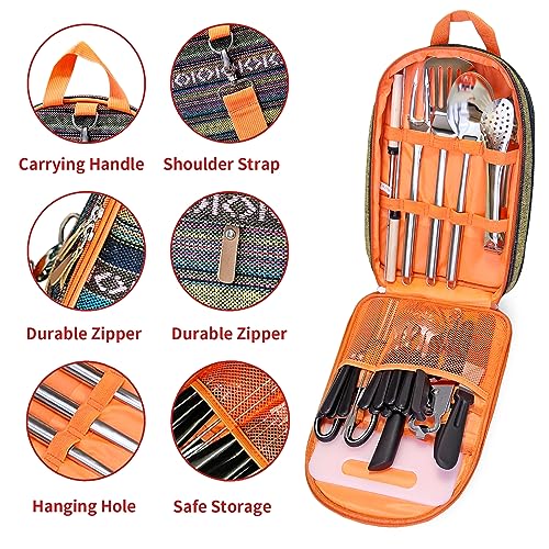 27pcs Portable Camping Kitchen Utensil Set-Cookware Kit,Stainless Steel Outdoor Cooking