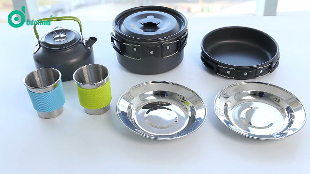 16pcs Camping Cookware Set w/ Folding Camping Stove,Non-Stick Lightweight Pot Pan Kettle Set