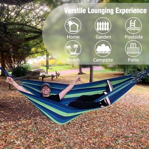 Cotton Hammock,Comfortable Fabric Hammock w/ Tree Straps-Up to 660lbs