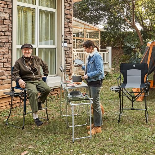 Portable 30.7" Seat Height Tall Folding Camping Chair Directors Chair w/ Side Table
