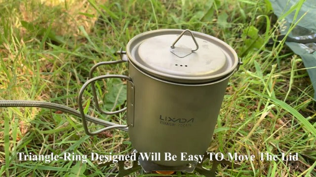Titanium Camping Cookware w/ Folding Spork,750ml Camping Titanium Pot & Coffee Mug