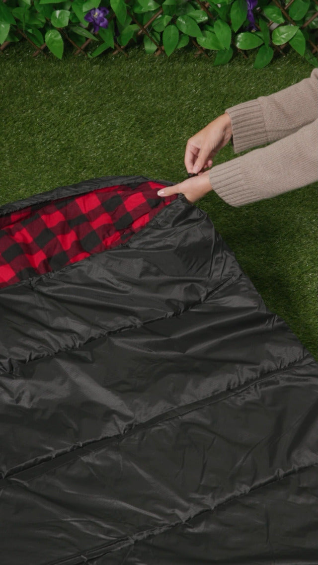 Sleeping Bag w/ Hood & Carry Case-Lightweight Envelope-Style 32F Rated