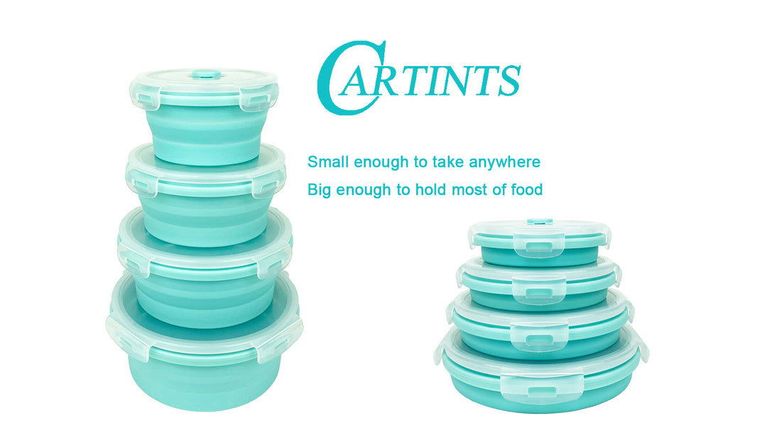 4pcs Silicone Collapsible Food Storage Containers-Prep/Storage Bowls w/ Lids
