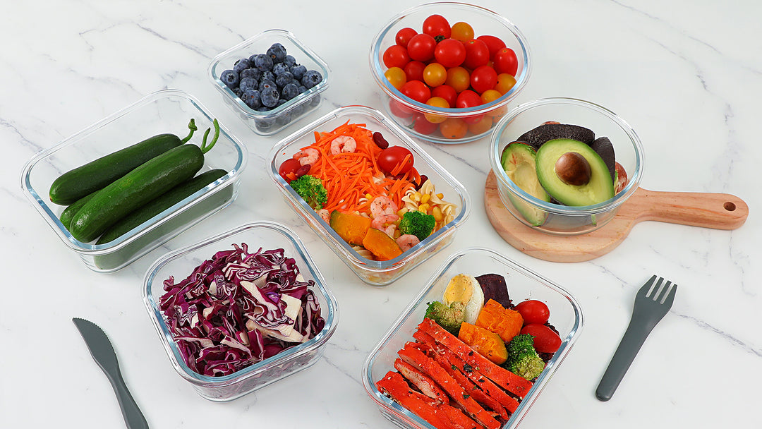 5pcs 36oz Glass Meal Prep Containers 3 Compartment w/ Lids,Glass Lunch Container