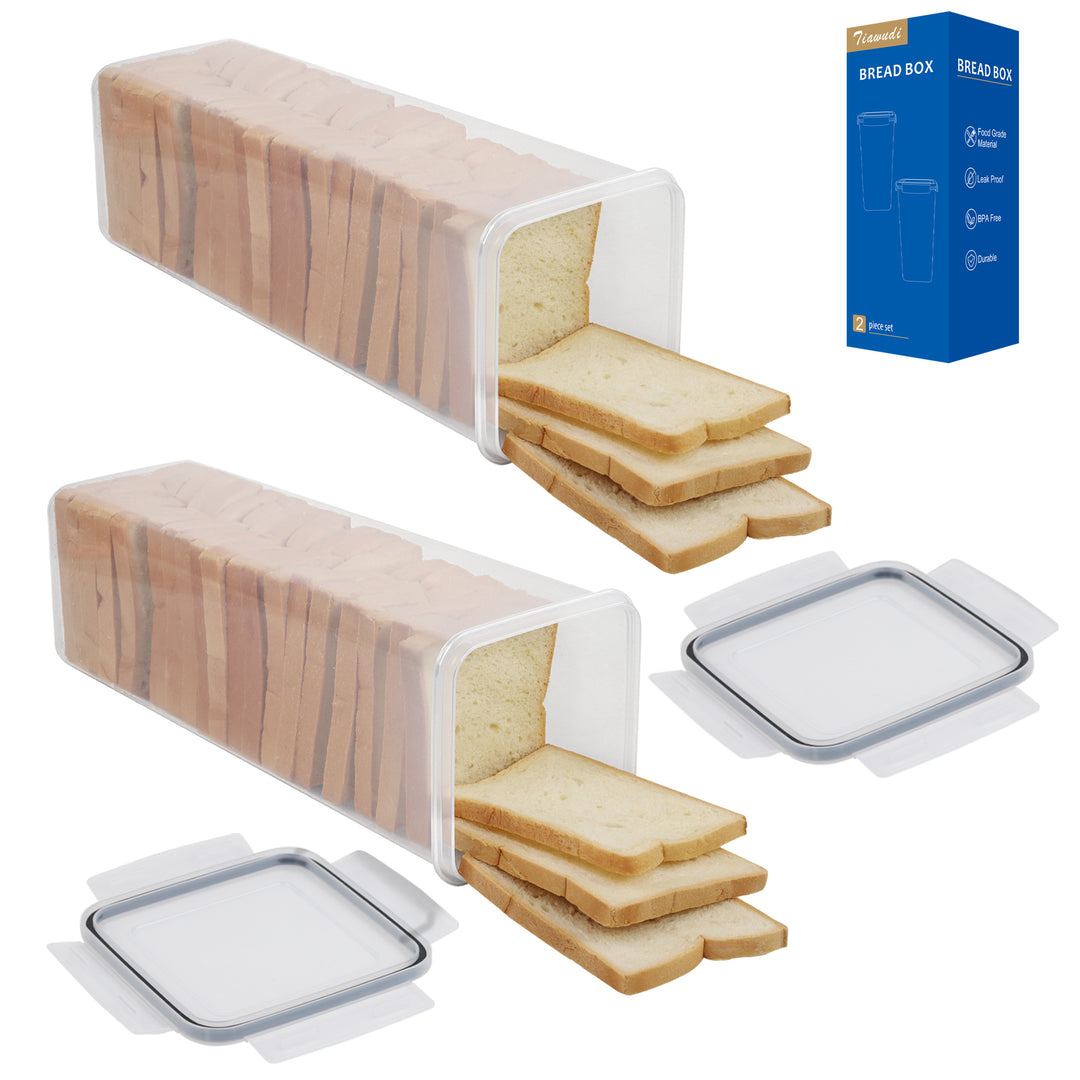 2pcs Bread Box,Plastic Bread Container,Bread Storage for Kitchen Counter-Airtight Lid
