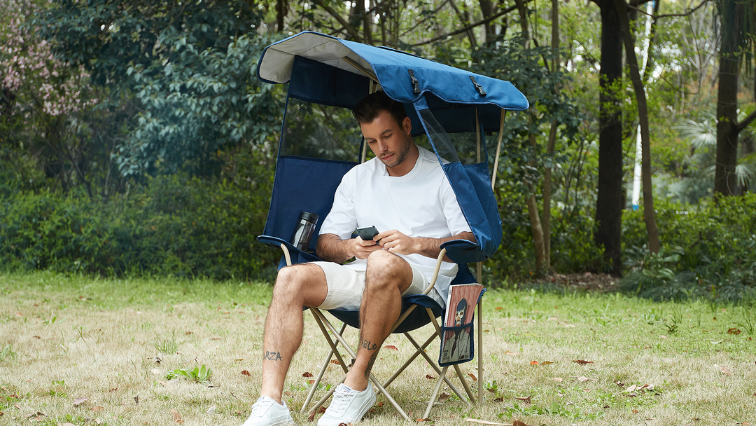 Camping Chair w/ Canopy Shade,Portable Folding Chair with UPF 50+ Sun Shade